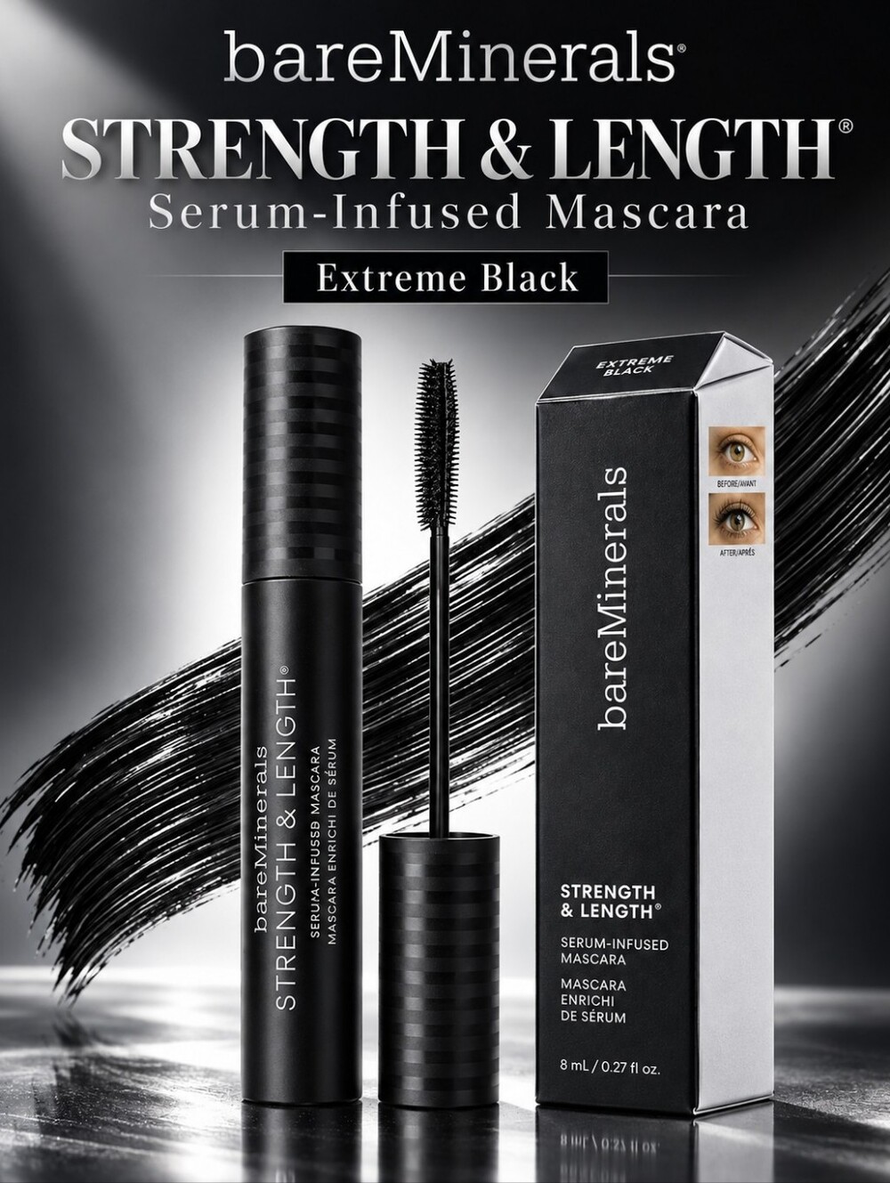 bareMinerals Strength & Length Serum-Infused Mascara – Extreme Black